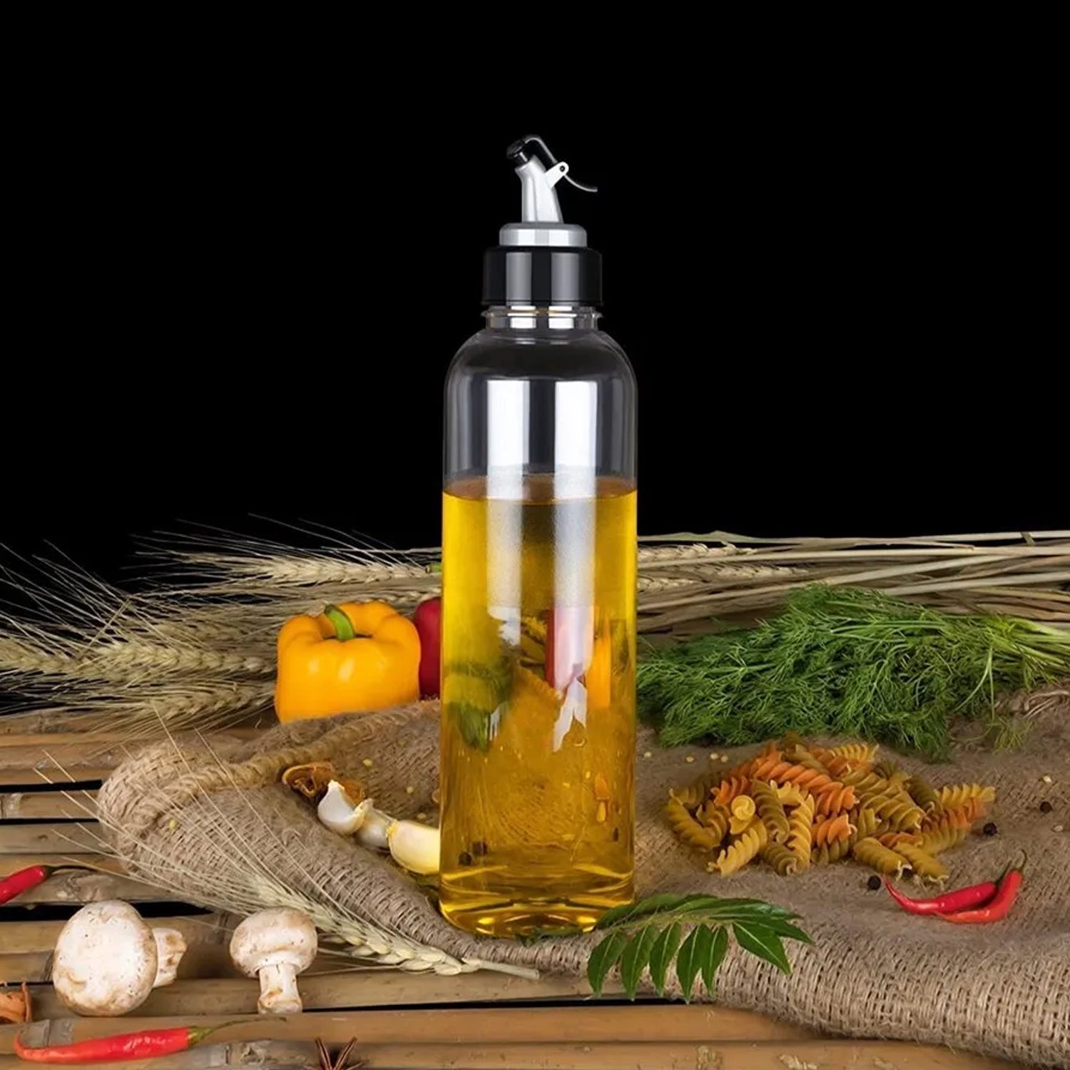 Oil dispenser with lid, 1 liter, drip-free spout Oil dispenser with lid, 1 liter, drip-free spout